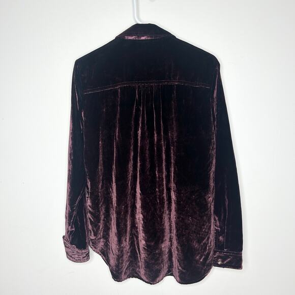 Maeve Anthropologie Katrina Burgundy Velvet Button Up Shirt - Picture 6 of 6